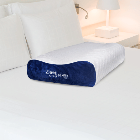 หมอนสุขภาพ ยางพารา ZLEEPO'CLOCK ทรงน้อบบี้ ขนาด60X40X13ซม สีขาว/น้ำเงิน_8